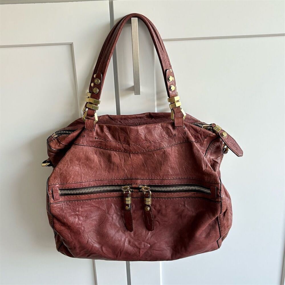 orYANY Women's Deep Red Brown Leather Shoulder Bag Textured Chic Elegant